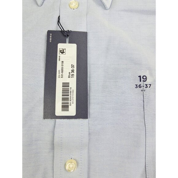 Stafford Big Size 19 36-37 Mens Blue Wrinkle Free Oxford Button Down Shirt NWT - Picture 6 of 9